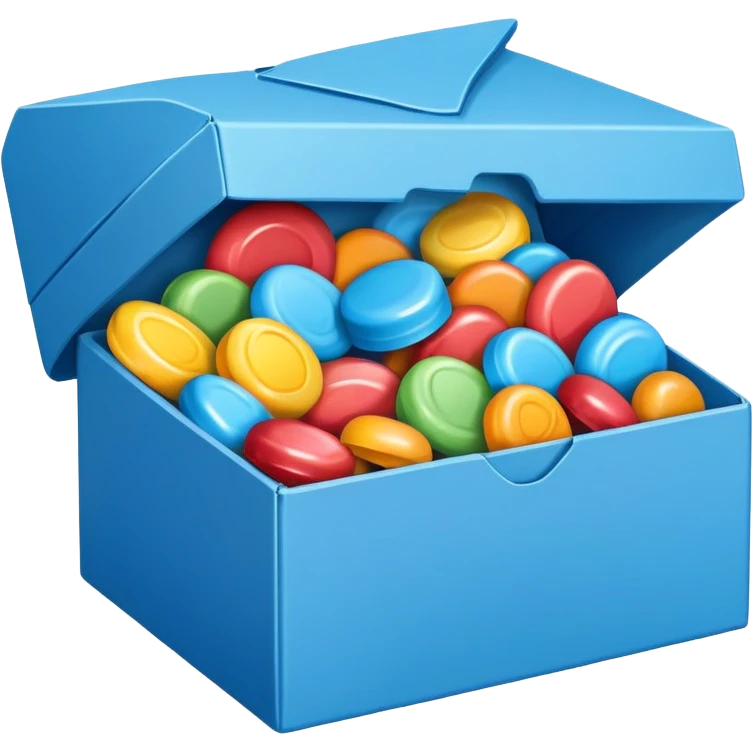 blue rectangular cardboard box with candies emoji