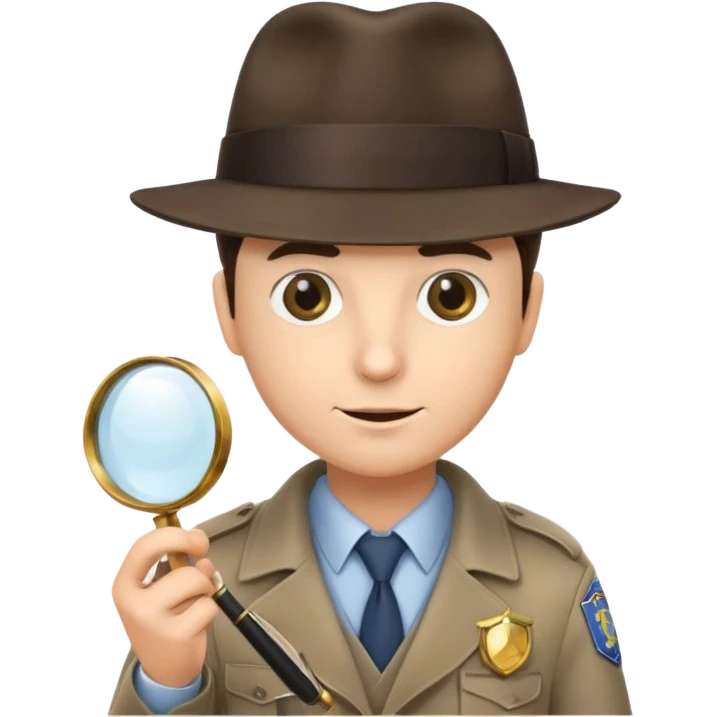 a detective with a hat, a magnifying glass and a badge emoji