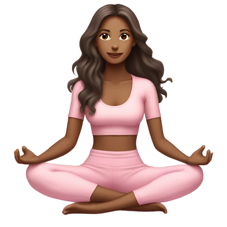  long hair and yoga beautiful girl in light pink pink pink clothes sitting on a yoga mat tan dark hair emoji