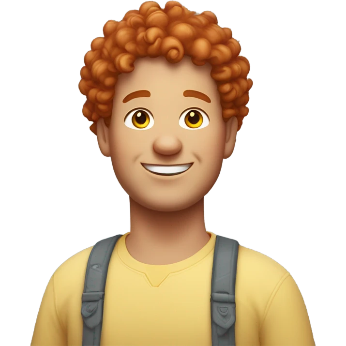 Bading redish curly hair guy with corners in the hair chubby smiling emoji