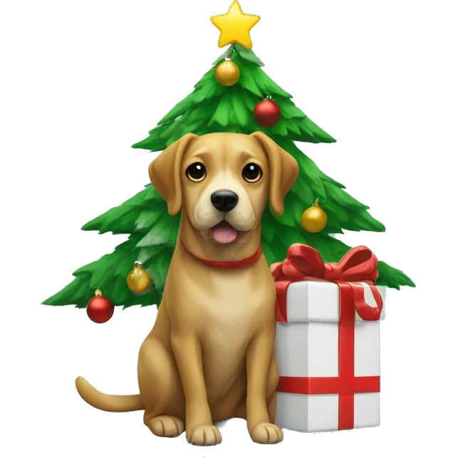 christmas tree whit dog on one side and present in another emoji