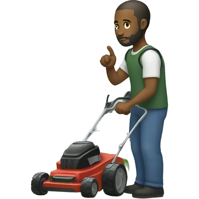 Black man with short hair, and a beard pushing a lawnmower  emoji