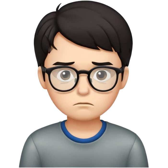 Dark haired boy frowning in glasses emoji