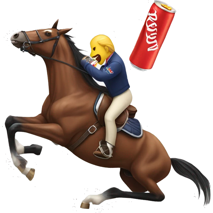 horse drinking red bull and a person is riding the horse emoji