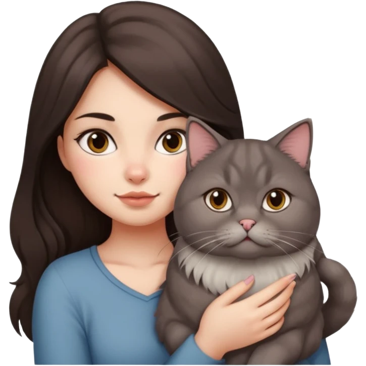 the girl with the long dark brown hair and  blush in her cheeck carry the fat persian PEAKNOSE grey emoji