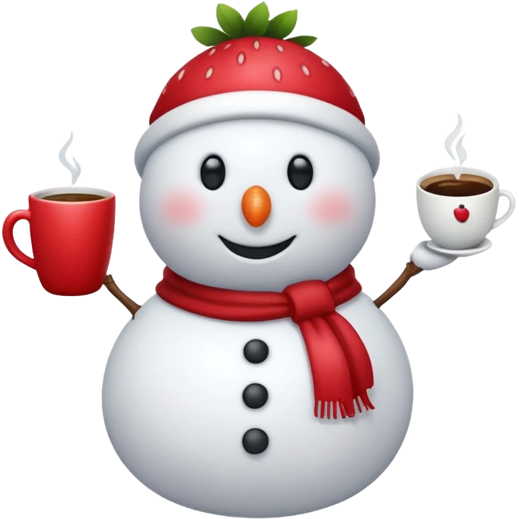 One snowmen holding strawberry and coffe emoji