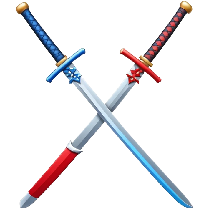 Design a stylized emoji icon of two crossed katanas, each with a different color. the katanas are different





 emoji