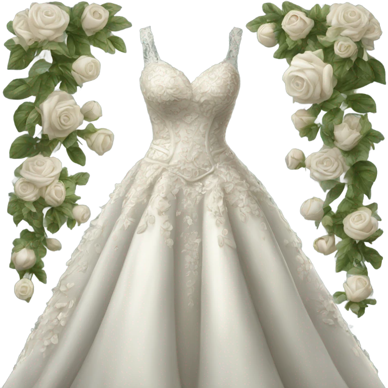 Hyper Realistic ornate 
Botanical style Wedding dress displays emoji