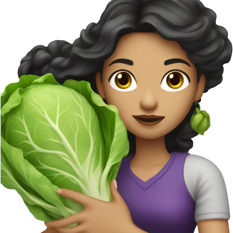 Beautiful woman with dark long hair holding a cabbage  emoji