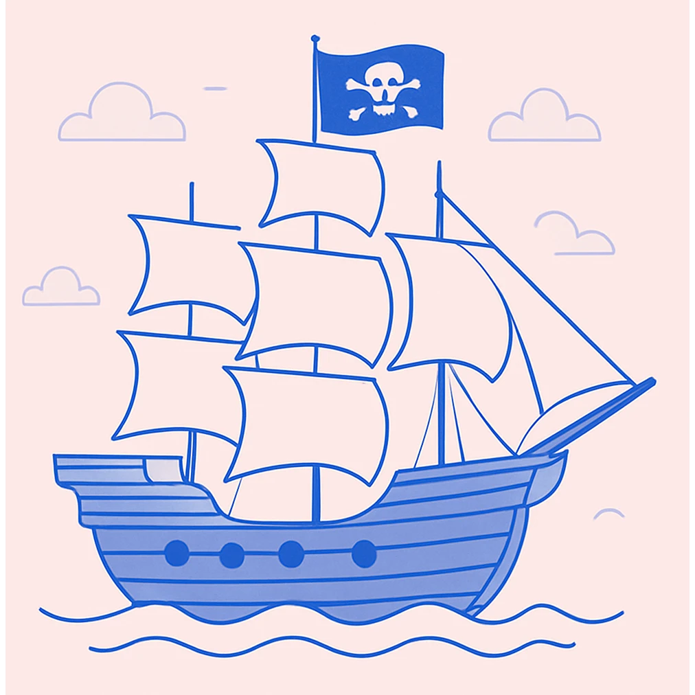 pirate ship with sails and flag emoji