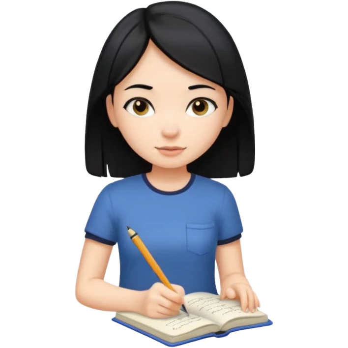 girl with black hair in short sleeves writing a journal emoji