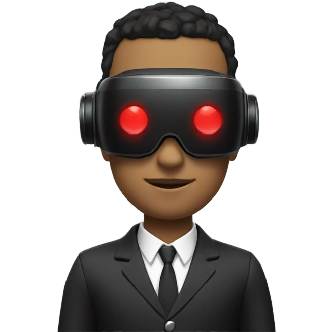 Cyborg with red VR headset, wearing black suit emoji