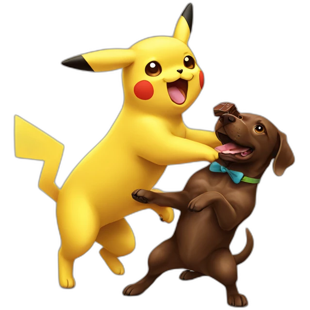 Pikachu fighting chocolate labrador emoji