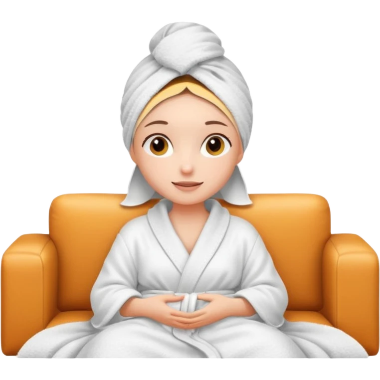 spa A contented and relaxed girl with a towel on her head in a white robe lies on a couch emoji