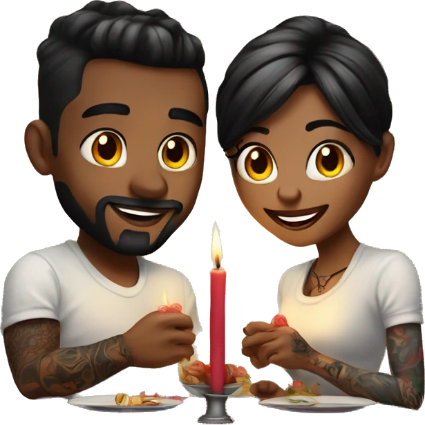 romantic candle light dinner for beautiful tattooed couple emoji