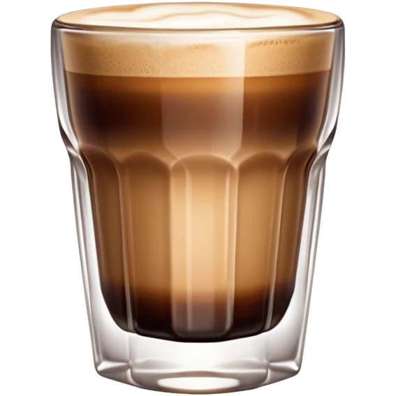 Small Gibraltar glass with cortado espresso, light brown color on top (NOT WHITE), deepening to darker brown at bottom, smooth surface, no froth or swirl emoji