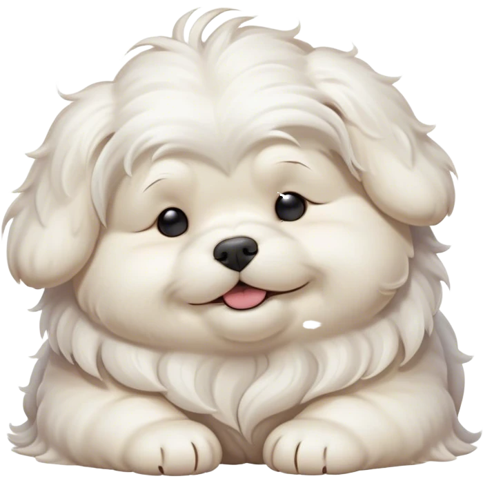 Cinematic Meme-Worthy Chubby Sleeping Wavy-Haired Maltese dog Portrait Emoji, Head resting peacefully with a contented smile, featuring a delightfully chubby build and a luxuriously soft, wavy-haired white coat, eyes shut in a serene nap, Simplified yet hilariously adorable features, highly detailed, glowing with a soft, drowsy light, high shine, relaxed and utterly lovable, stylized with an air of playful laziness, bright and endearing, soft glowing outline, capturing the essence of a comically sleepy companion, so meme-worthy it feels like it could instantly become the next viral sensation of adorable slumber! emoji