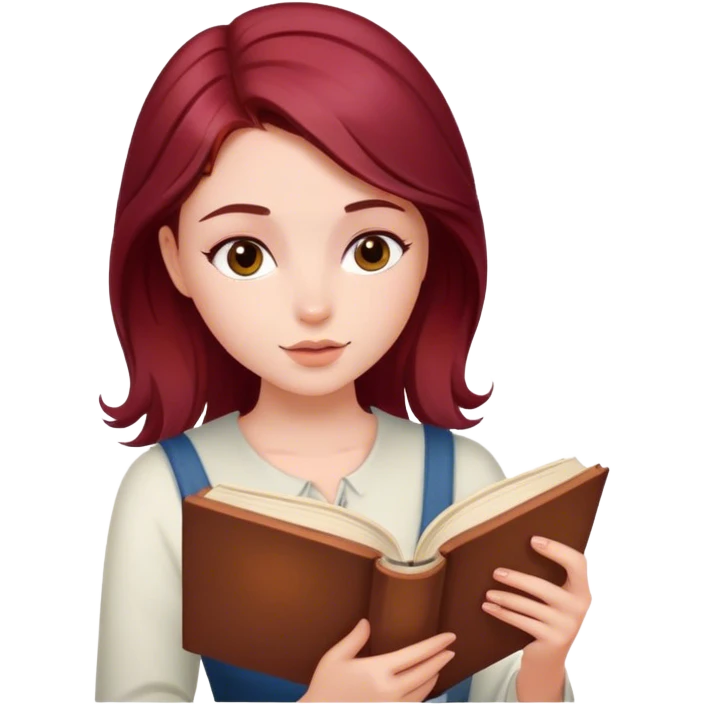 A beautiful, burgundy haired girl reading a book emoji