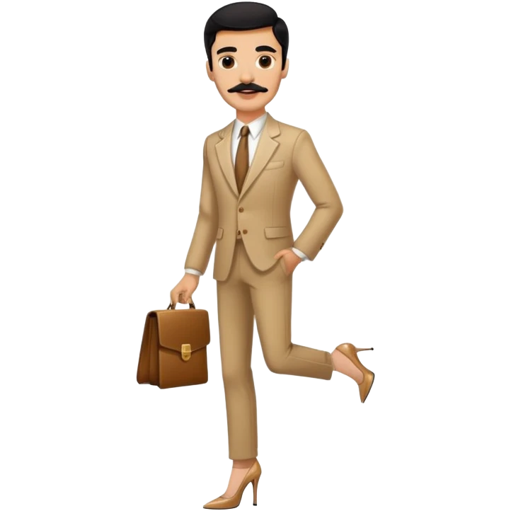 Man in high heels light brown with black hair and mustache  emoji