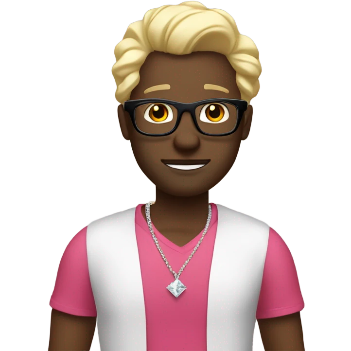 “black guy red shirt glasses” standing with “white gal blonde hair pink dress diamond necklace” emoji