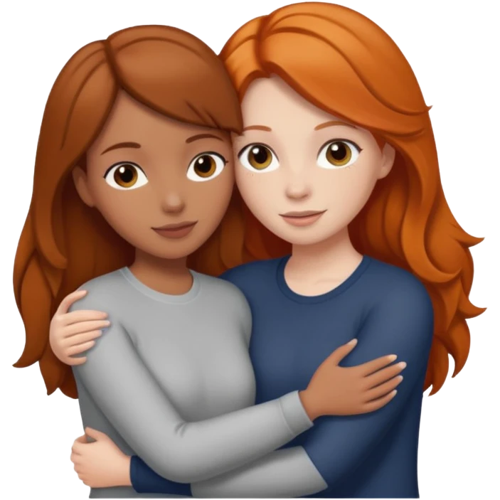 Sister brunette hugs a ginger hair , tow white girls emoji