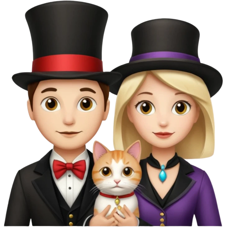 magician couple and their pet cat emoji