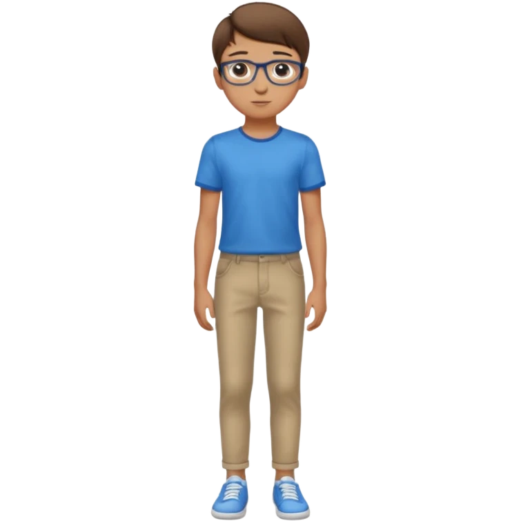 adolescent garçon taille moyenne corpulence maigre cheveux chatain court yeux bleus lunettes photo de pieds en pantalon  emoji