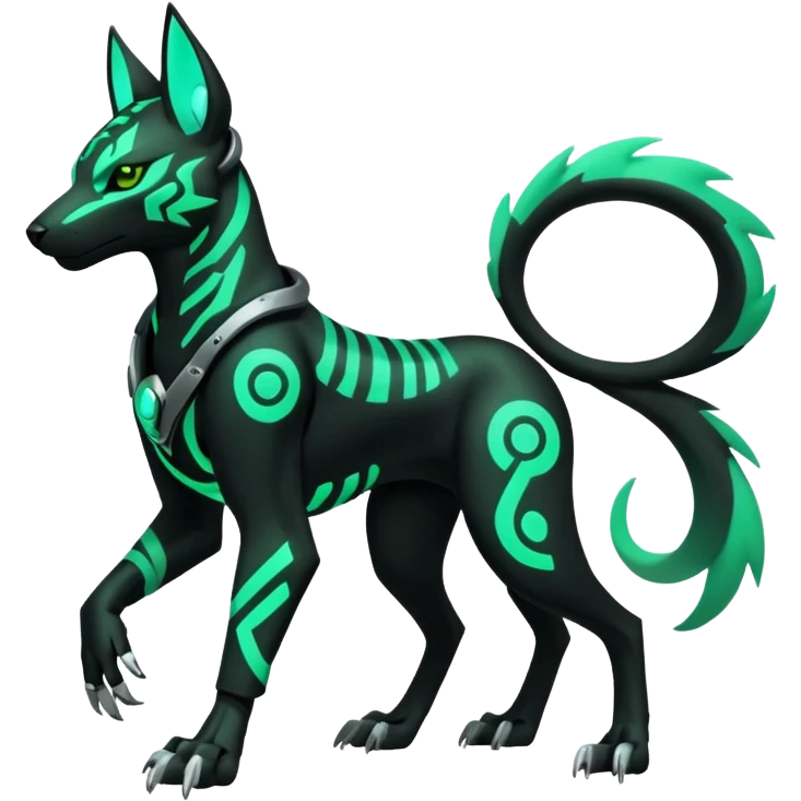 Black and green cyberpunk intricate neon glowing grey white futuristic cyborg-Houndoom-Tigress-Luxray-Gryphon-fusion (full body) emoji