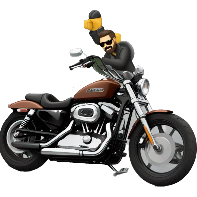 Create an emoji of a long-bearded Harley rider riding his Sportster 883. emoji