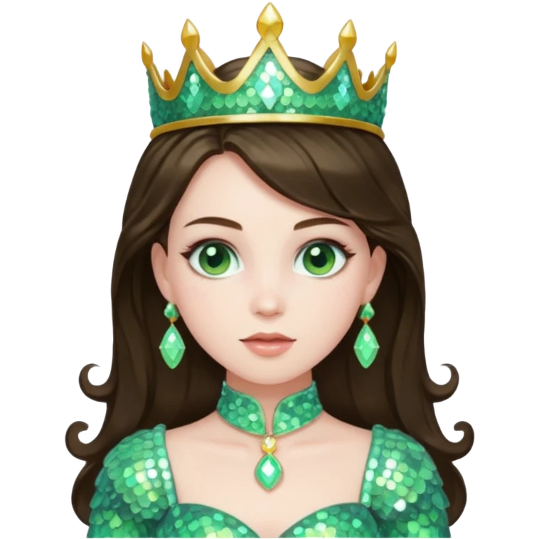 Princess Ozma from Oz with long brunette hair, pale green sequin outfit emoji