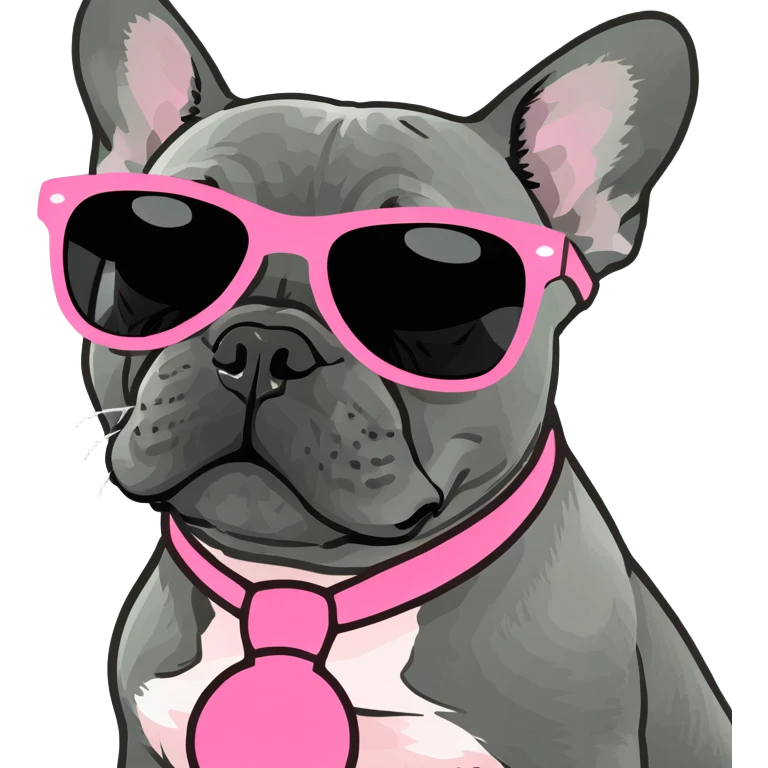 grey french bulldog with pink sunglasses emoji