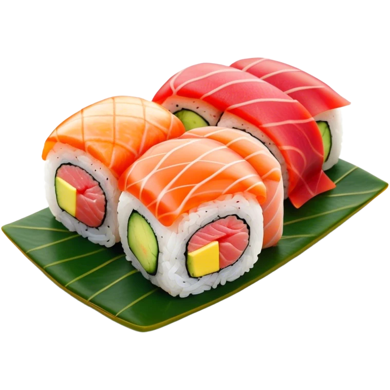 Cinematic Realistic Sushi Dish Emoji, depicted as an artful arrangement of fresh sushi with vibrant colors rendered with lifelike textures and delicate, natural lighting. emoji