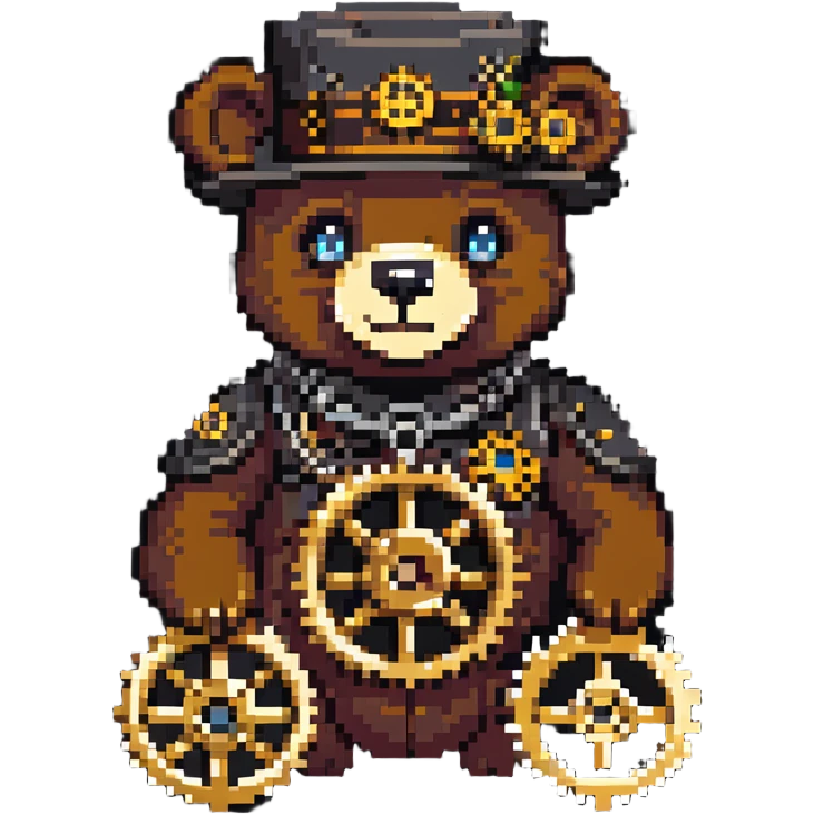 Steampunk Freddy bear with brass and gears emoji