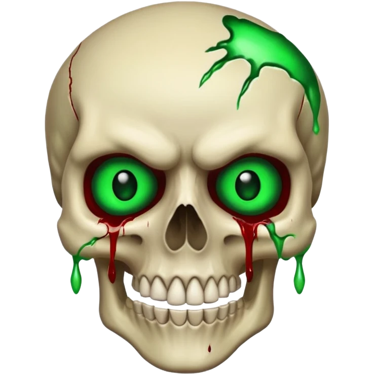 Bleeding skull with glowing green eyes and a sinister smile emoji