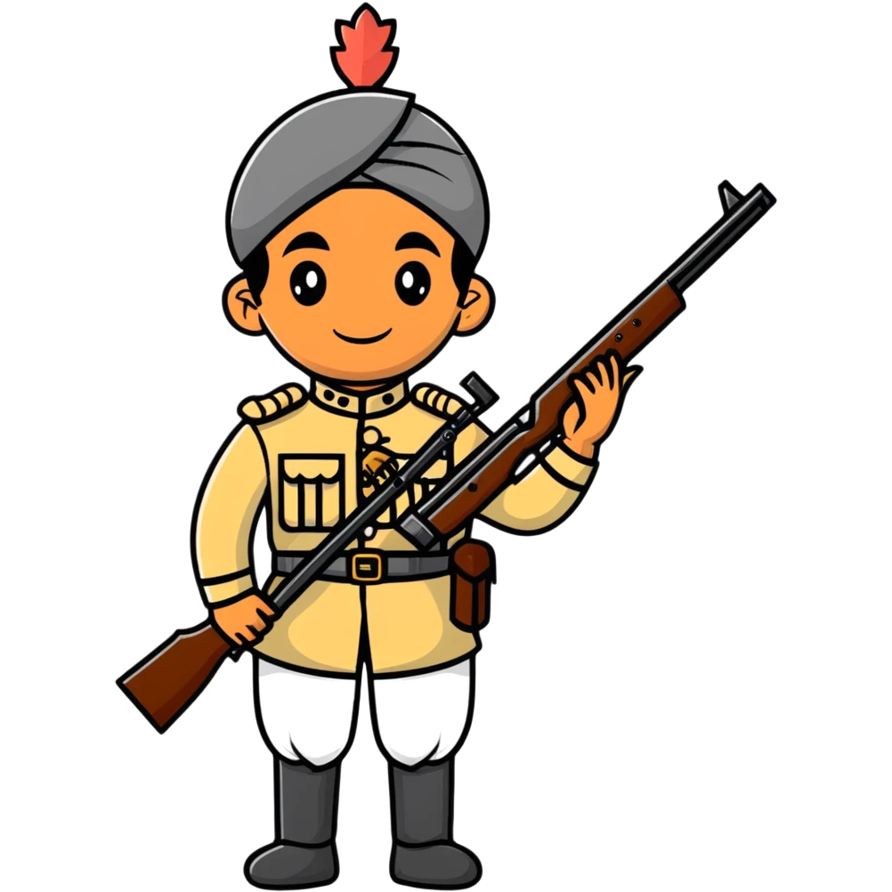 historical sepoy Indian soldier in 19th century military uniform with rifle emoji