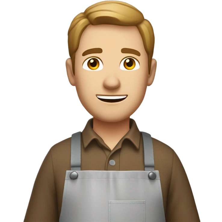 "A sturdy man with rough hands, short light brown hair, and a friendly, naive expression. He wears a work apron over simple clothes and holds a hammer or wood in a rustic workshop." emoji