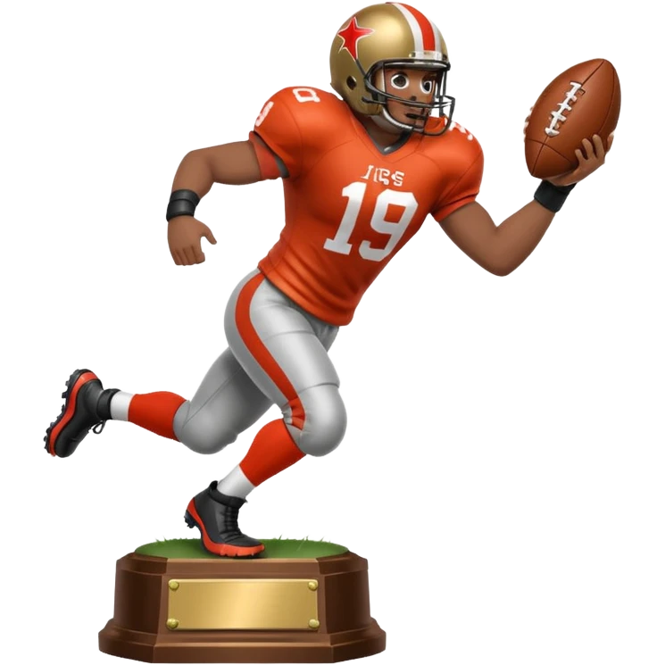 a trophy of a american football player stiff arm emoji