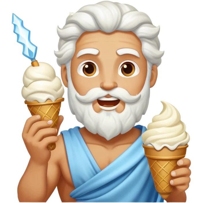 happy Zeus eating white ice cream holding thunderbolt emoji