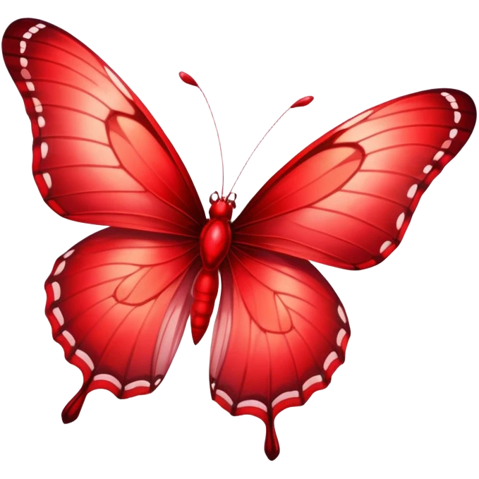 Cinematic Realistic Noble Red Butterfly Portrait Emoji, Poised and elegant, with delicate, translucent wings rendered in rich ruby and scarlet hues, a slender, graceful body with intricately detailed textures, and soft, reflective eyes, illuminated by natural light, high shine, intelligent and regal, styled with an air of refined natural splendor, focused and attentive, soft glowing outline, capturing the essence of a watchful and confident red butterfly that appears to emerge majestically from the screen! emoji