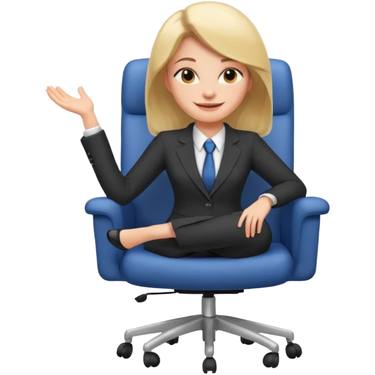 Cartoon face woman smiling and relaxing and aligned in a chair in office emoji
