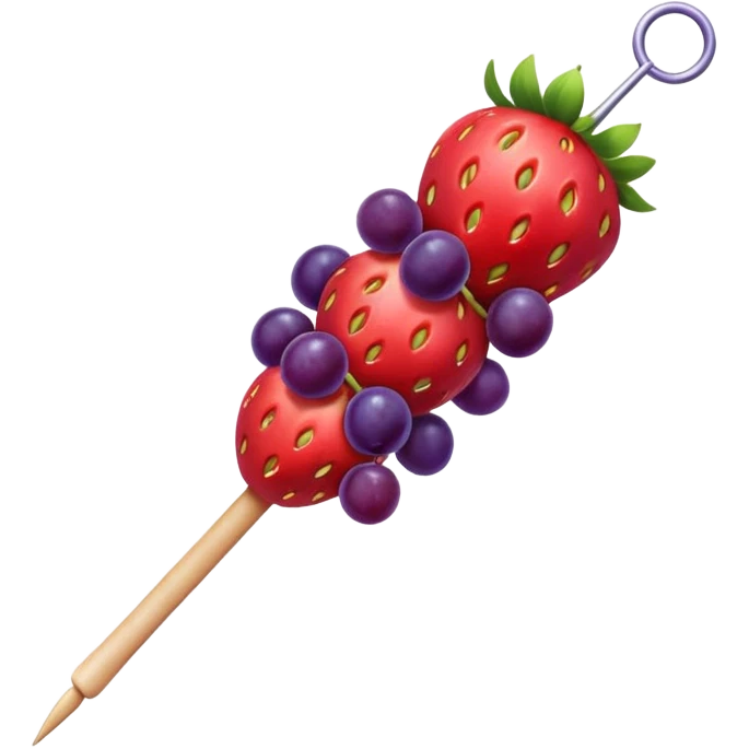 Strawberry and grape on a skewer in the pattern of singular strawberry singular grape singular strawberry singular grape emoji