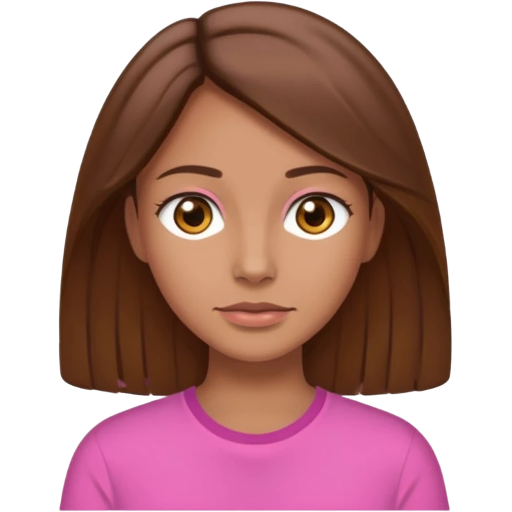 Tan woman with brown hair in a middle part with brown eyes and a pink shirt emoji