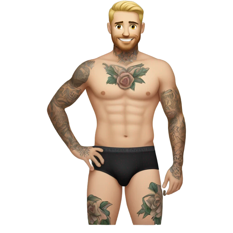 white man with tattoo in fitted underwear emoji