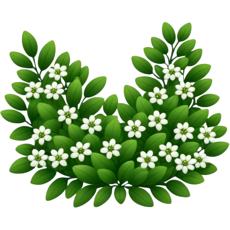 A dense bush with dark leaves and a curved organic shape with small white flower emoji