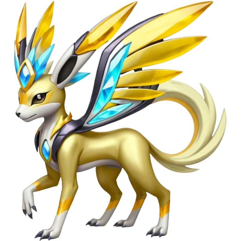 Colorful Futuristic Meloetta-Manectric-Solgaleo-Raikou-Pokémon-Digimon-Fakémon-fusion-hybrid-creature emoji