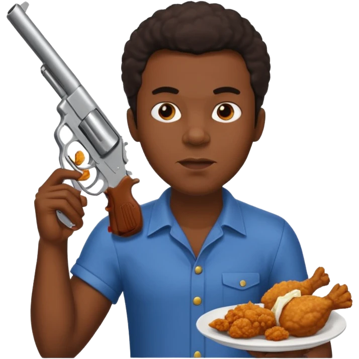 A black guy with fried chicken and a gun emoji