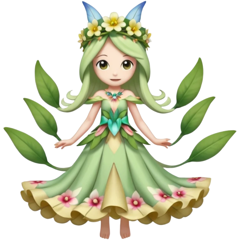 Cute Romantic Realistic  Floral Meloetta-Celebi-Cresselia-Digimon-Pokémon-Fakémon-hybrid-fusion, full body emoji