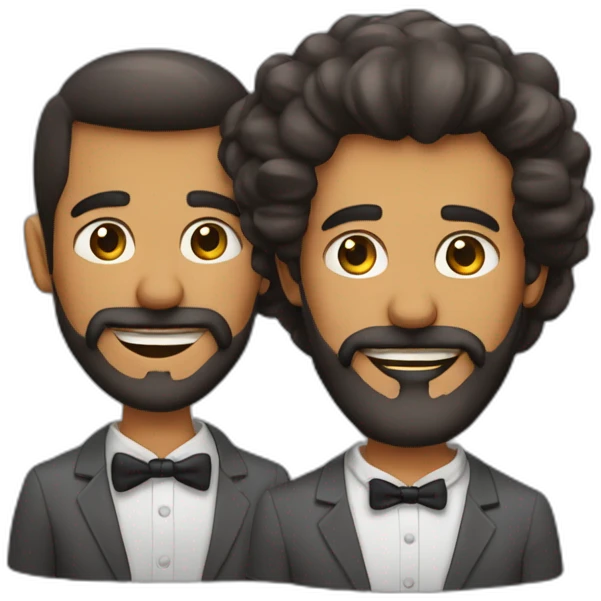 Dos gemelos iguales con barba y calvos celebrando un cumpleaños  emoji