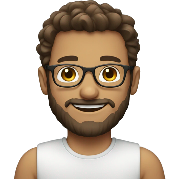 Boy with brown hair, beard and glasses, smiling emoji