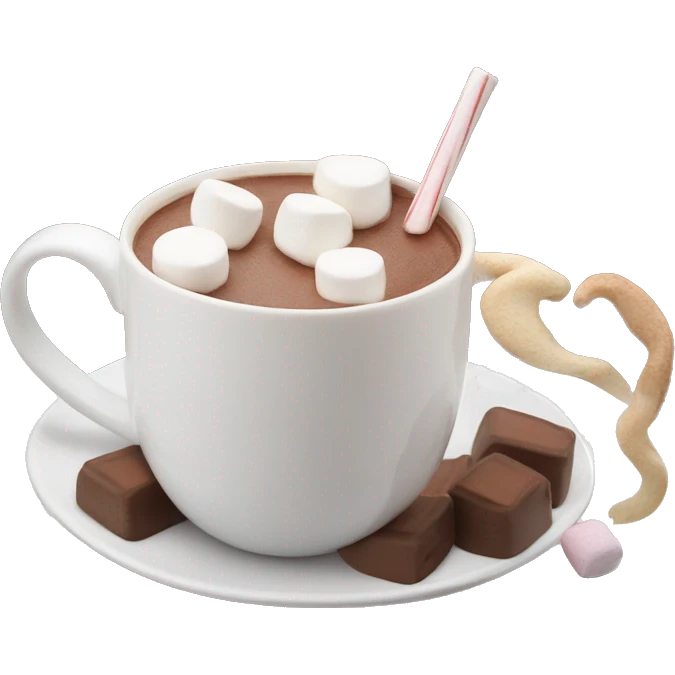 Hot chocolate in white mug and marshmallows on top emoji